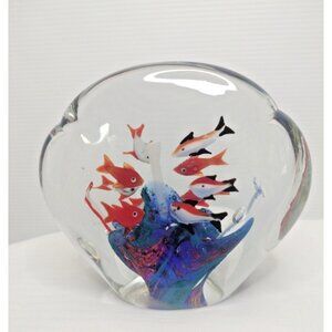 Murano Aquarium Scene ToWith Colored Fish paperweight 6"X5"X3"